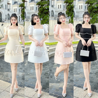 Váy tafta viền dây ngọc nhún chân