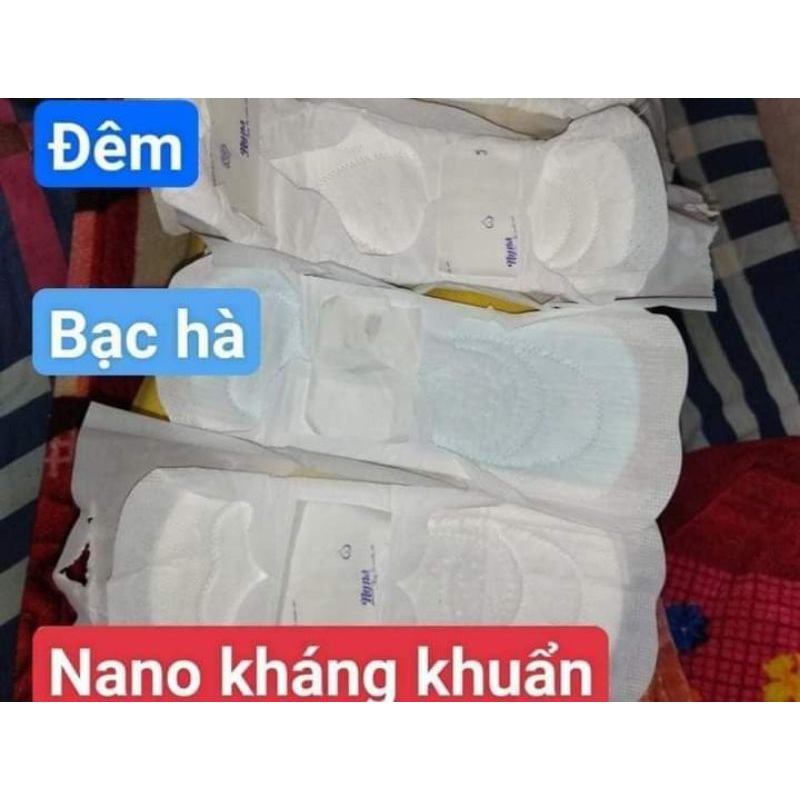 Combos 100 miếng Băng vệ sinh trần Nyna, Moha ngày, đêm-có cánh, siêu mỏng, hương bạc hà nhẹ thơm mát