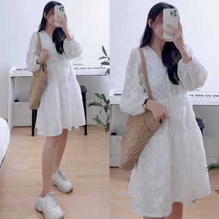 Đầm bbd ren trắng cổ v freesize Pumi 14921