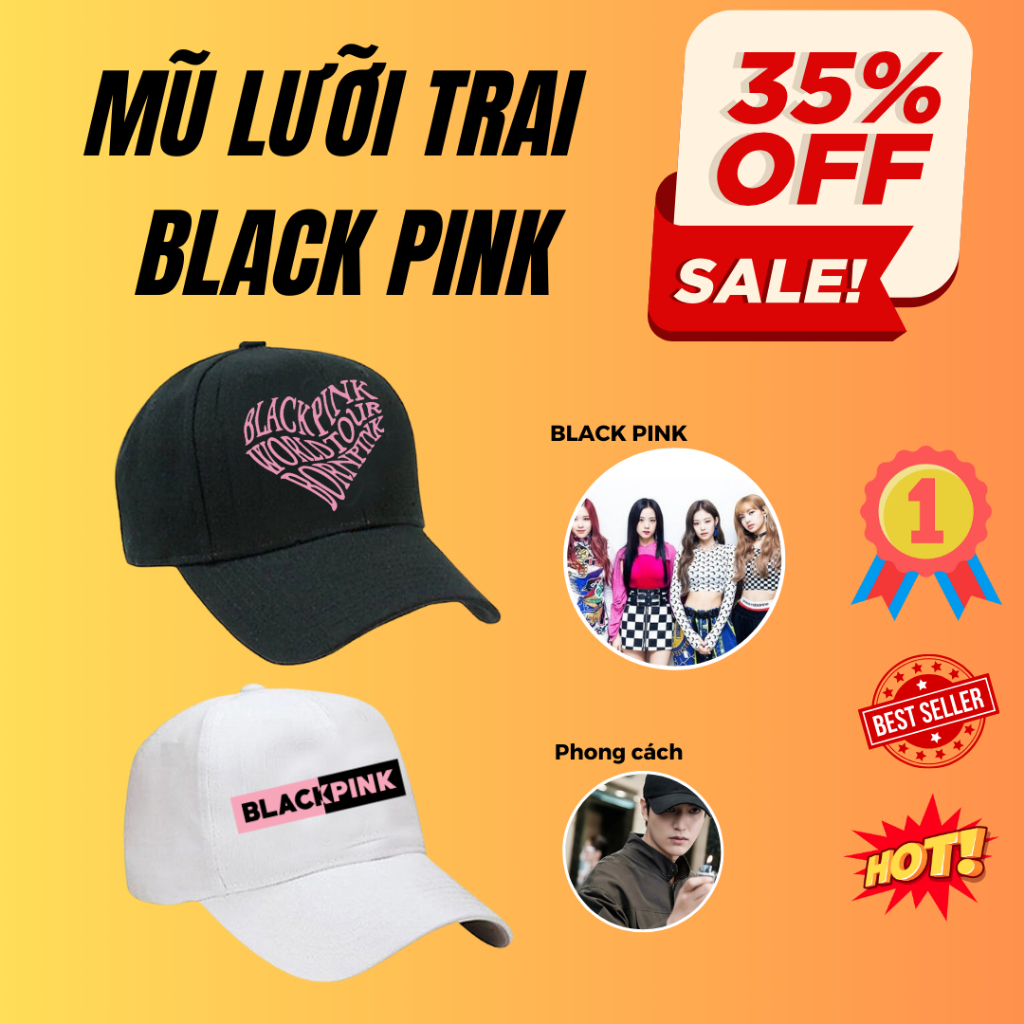 Mũ lưỡi trai 2 màu đen trắng dành cho fan Black pink