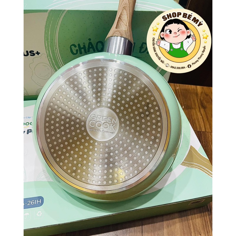 Chảo vân đá Green Cook đáy từ chống dính  - Hàng chính hãng
