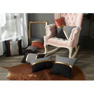 GỐI TỰA LƯNG SOFA PHỐI ĐEN TRẮNG CAM VẢI NHUNG KẾT HỢP VÁI BỐ CAO CẤP ĐX226