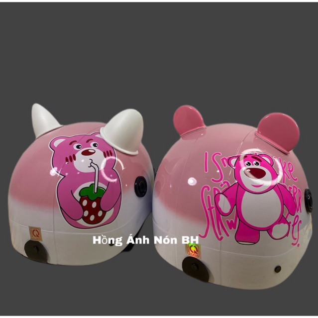 Mũ bảo hiểm sơn trắng hồng gấu dâu siêu rẻ