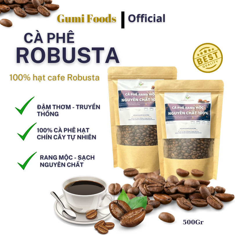 1kg Cà Phê Hạt Robusta Nguyên Chất Rang Mộc 100%