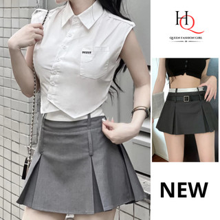  Chân Váy Xếp Ly Xoè Chữ A  NEW Váy Ngắn Midi Cao Cấp,Chân Váy Công Sở 2 Lớp ,Tennis Đẹp COTTON Phối Cạp Xám Đen- HQ 