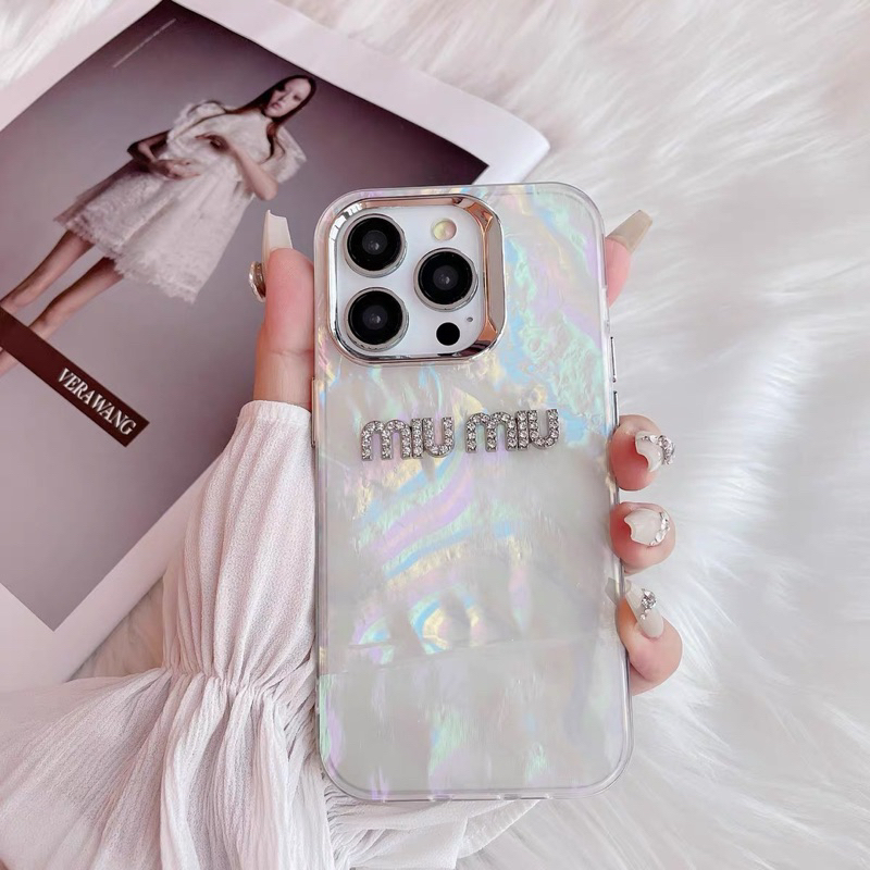 Ốp lưng vân đá camera kim loại M IU M IU chống bẩn cạnh vuông cho i phone 7 đến 14promax