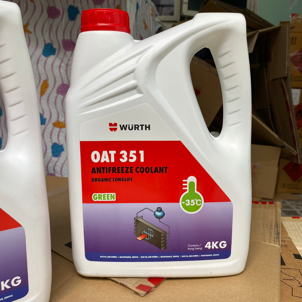 Nước làm mát màu xanh: nước làm mát động cơ xe ô tô xe máy can 4l Wurth Đức giải nhiệt động cơ 200000km hoặc 5 năm