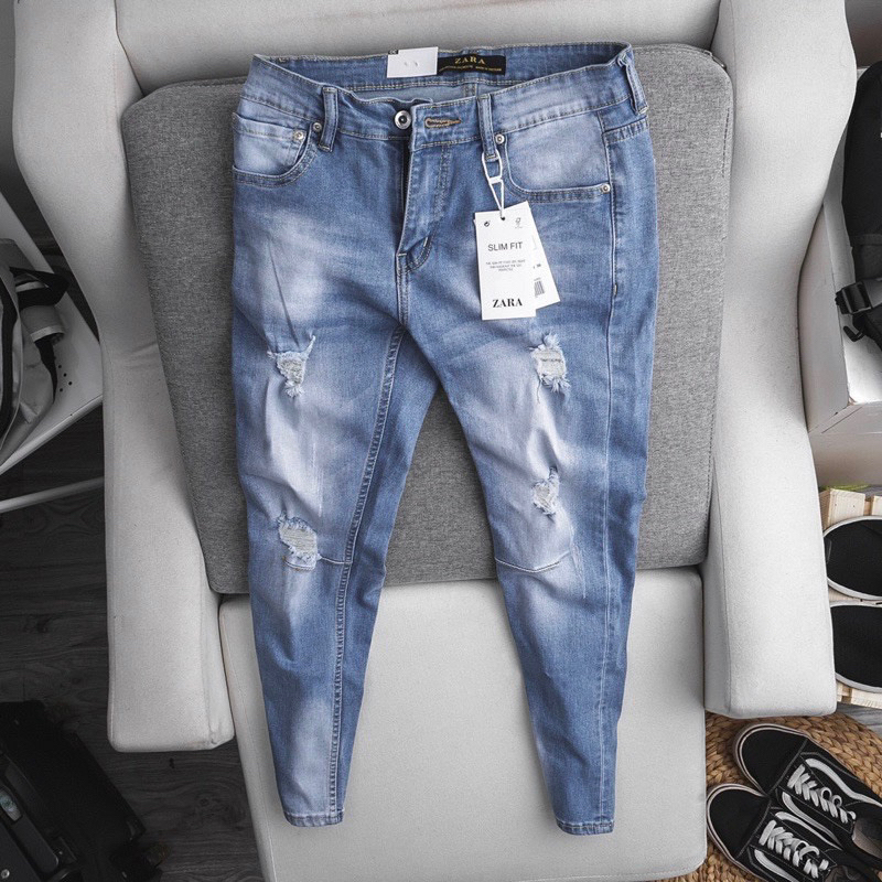 Quần jean rách ZR vnxk slim fit có thun co dãn thoải mái