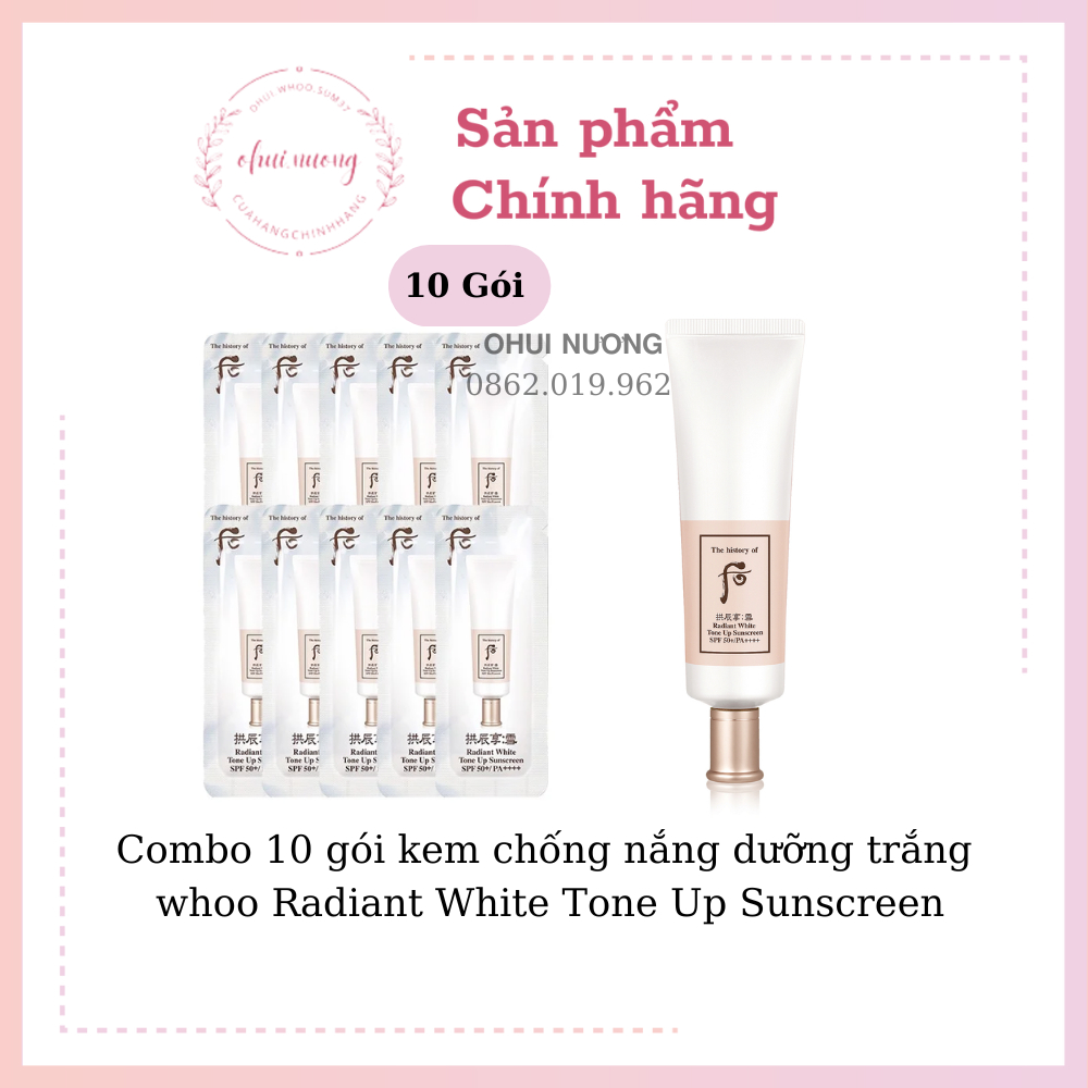 Combo 10 gói kem chống nắng dưỡng trắng whoo Radiant White Tone Up Sunscreen 1ml x 10_OHUINUONG