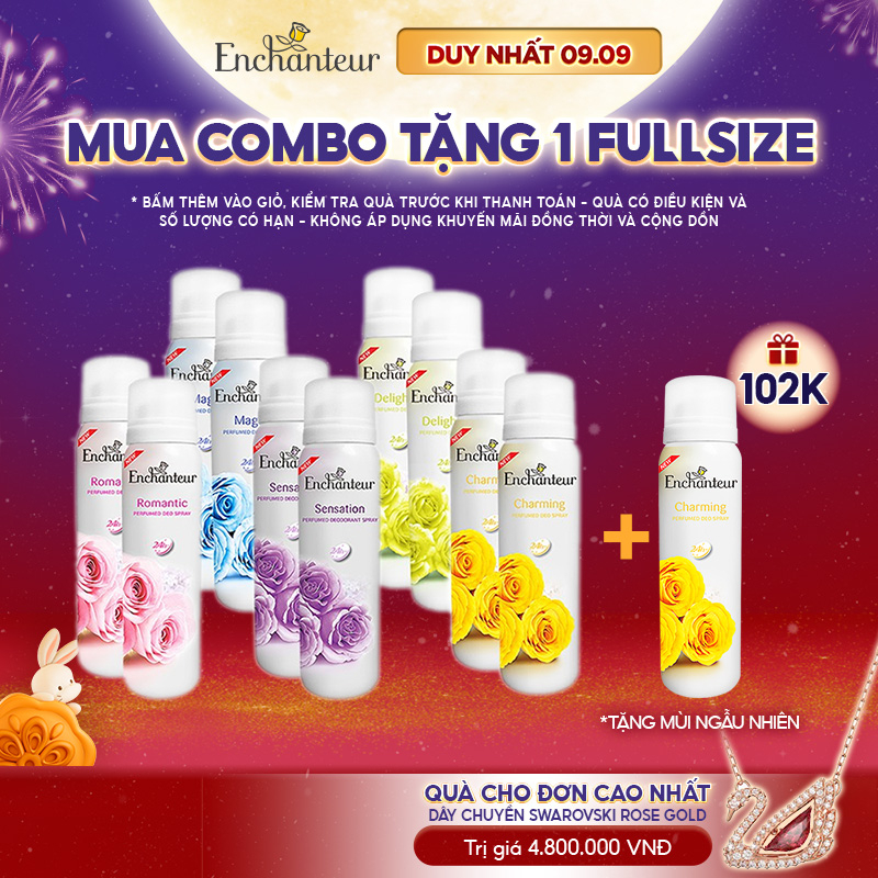 Combo 2 xịt khử mùi hương nước hoa Enchanteur Charming/ Sensation/ Delightful/ Romantic/ Magic 150ml/ chai