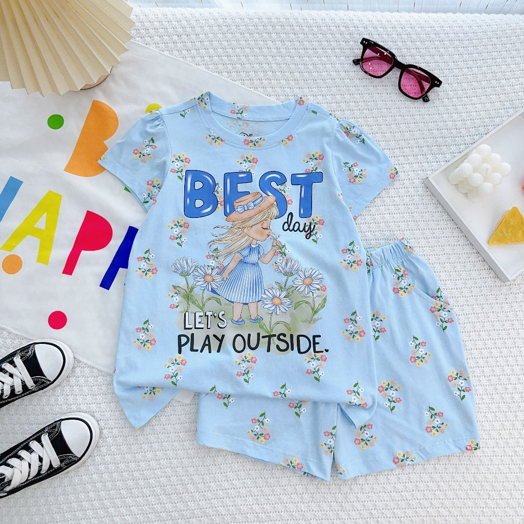 Đồ bộ bé gái chất thun cotton siêu mát mẻ, in hình cute dễ thương mặc, mặc nhà mát mẻ   | S&B KIDS