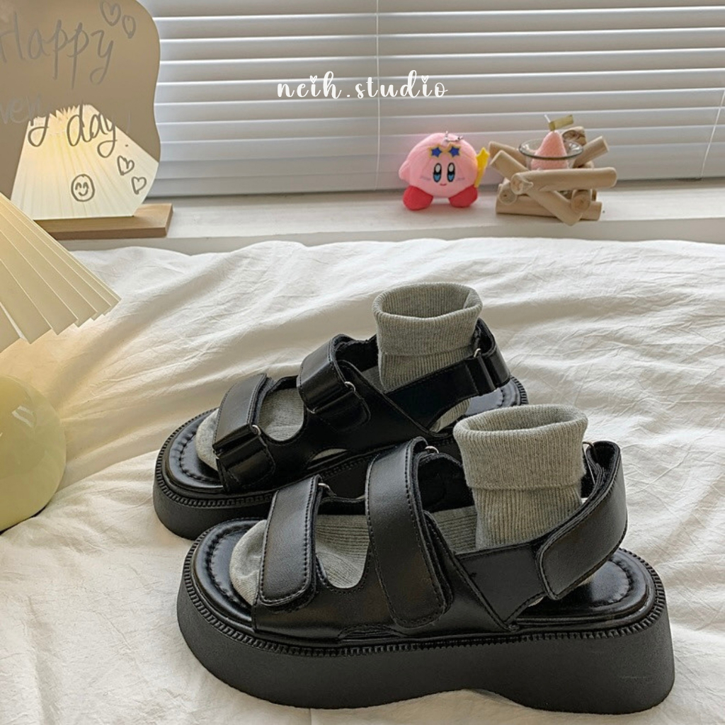 Dép SANDAL nữ quai dán đế bánh mì đi học, đi chơi neih.studio