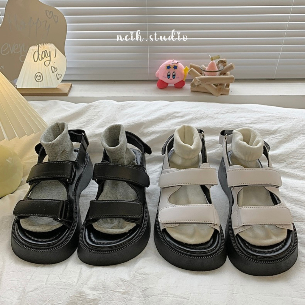 Dép SANDAL nữ quai dán đế bánh mì đi học, đi chơi neih.studio