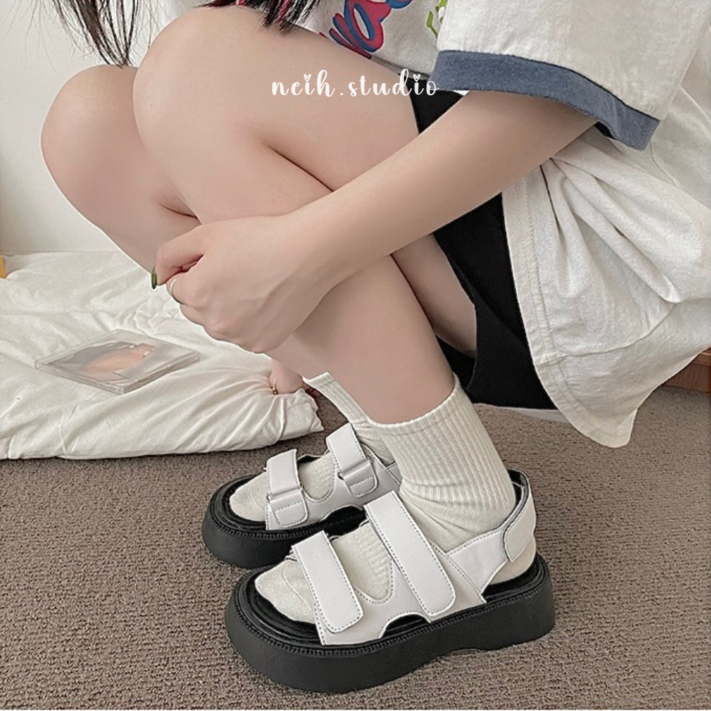 Dép SANDAL nữ quai dán đế bánh mì đi học, đi chơi neih.studio