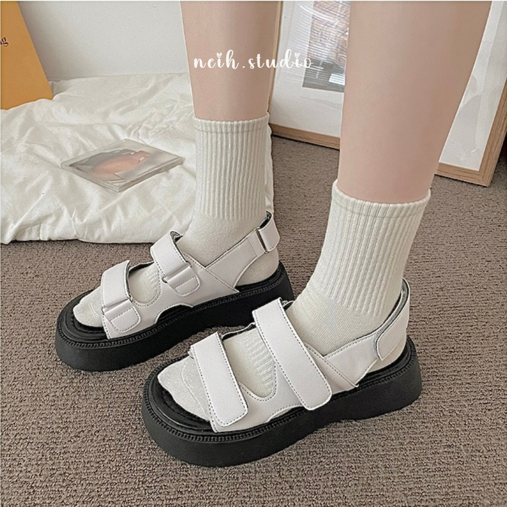 Dép SANDAL nữ quai dán đế bánh mì đi học, đi chơi neih.studio