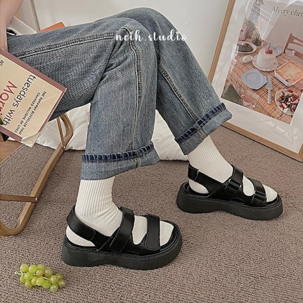 Dép SANDAL nữ quai dán đế bánh mì đi học, đi chơi neih.studio
