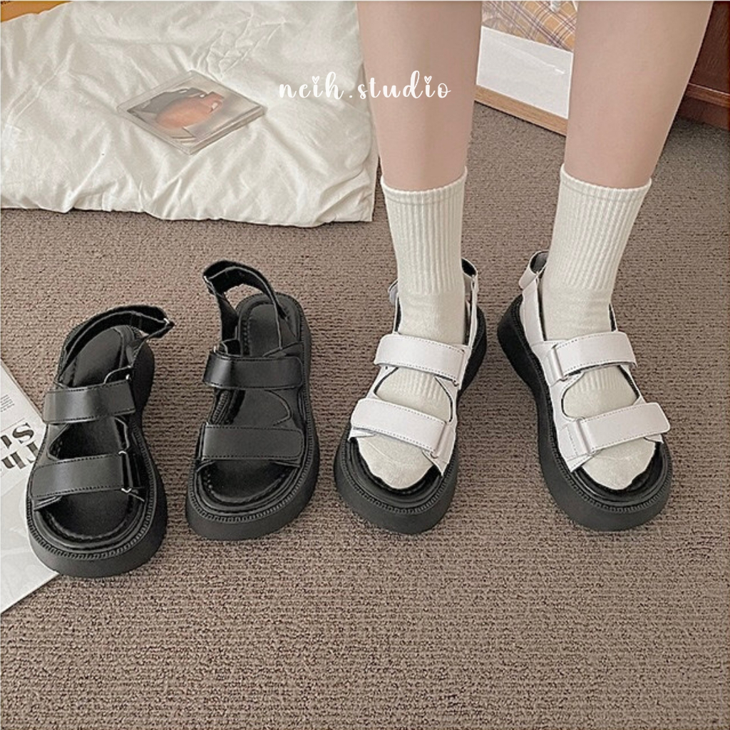 Dép SANDAL nữ quai dán đế bánh mì đi học, đi chơi neih.studio