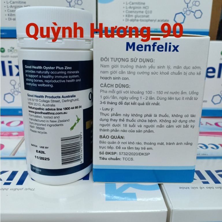 MENFELIX hộp 30 gói tặng kèm Tinh hàu Oyster Plus Zinc lọ 60 viên
