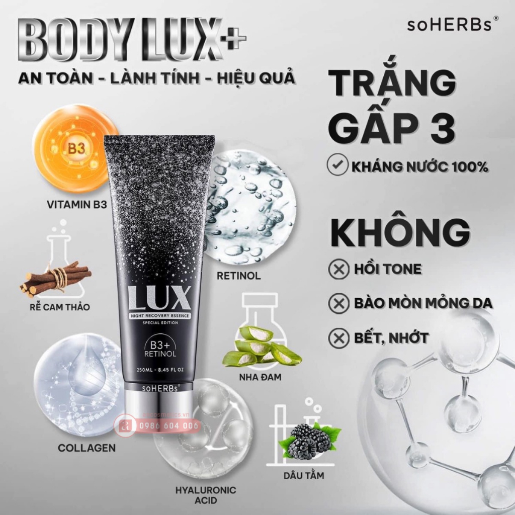 Kem Dưỡng Body Lux Trắng Sáng Đều Màu Velvet Whitening Body Essence Dưỡng Trắng Da SOHERBS Tuýp 200ml