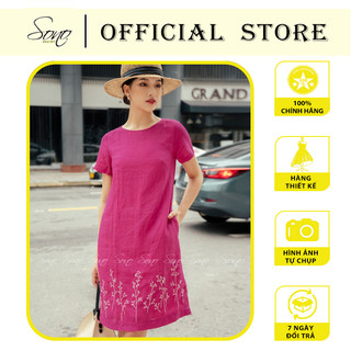 Sono - đầm chất liệu linen thêu hoa trắng hàng thiết kế xinh xắn