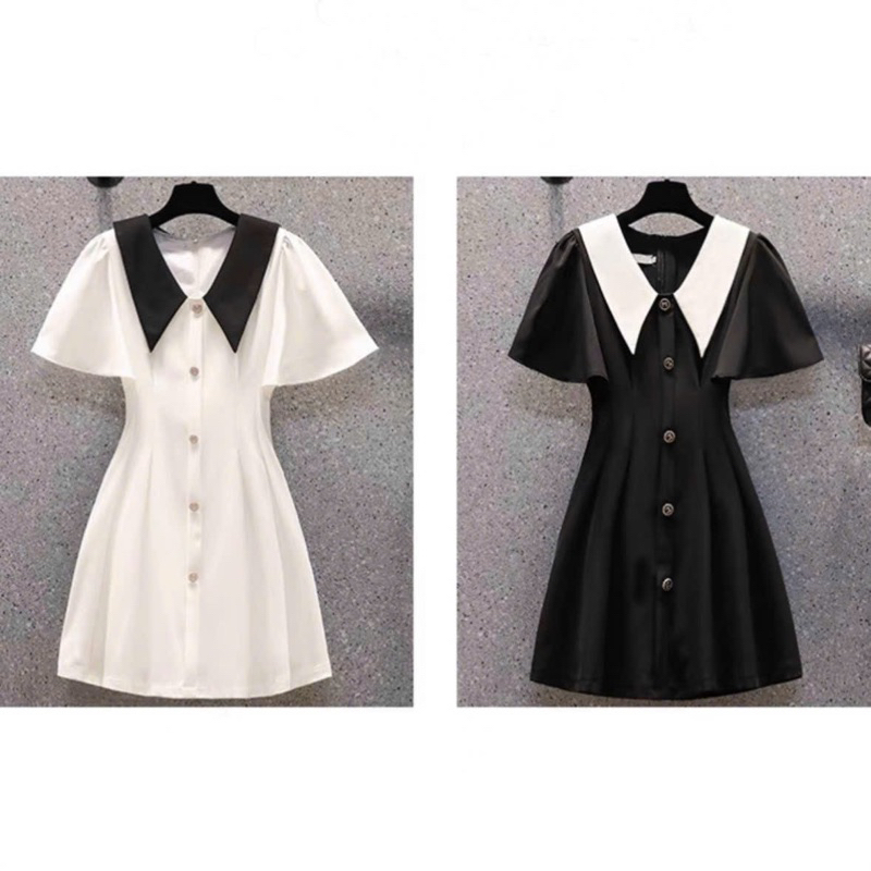 Đầm váy cổ vest xếp li form ngắn 4 màu