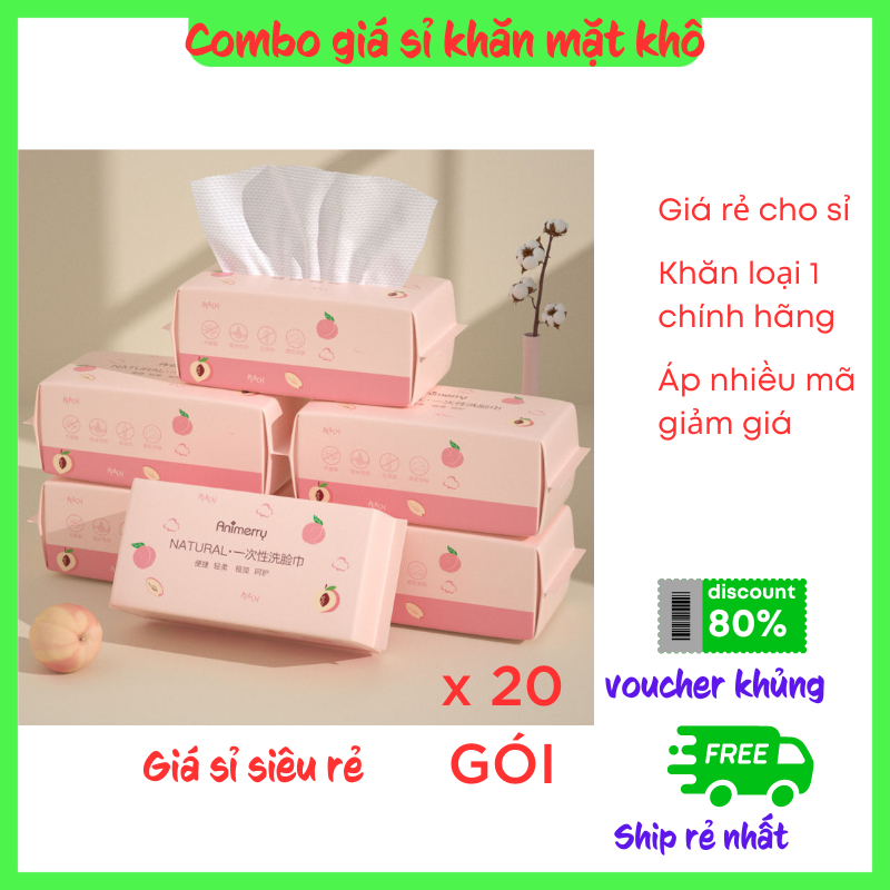 Combo giá sỉ khăn mặt dùng 1 lần 50 tờ, khăn lau mặt dùng 1 lần animerry dạng rút tiện lợi