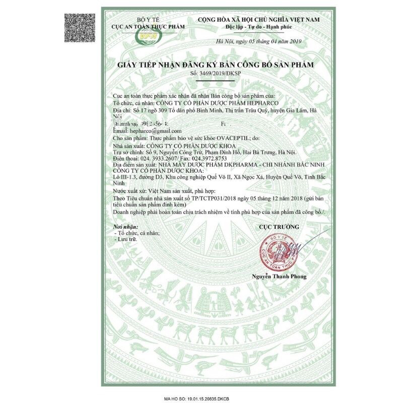 OVACEPTIL hộp 30 gói tặng kèm Enat 400 Thái hộp 30 viên