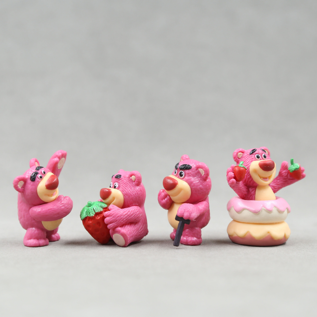 Bộ 4 Mô Hình Gấu Dâu Lotso, Hoạt Hình Disney Cao 5cm, Mô Hình Decor Trang Trí, Bộ Sưu Tập Nhân Vật Yêu Thích