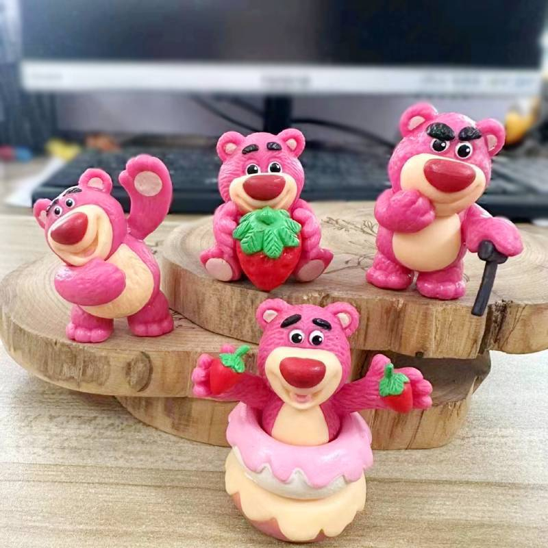 Bộ 4 Mô Hình Gấu Dâu Lotso, Hoạt Hình Disney Cao 5cm, Mô Hình Decor Trang Trí, Bộ Sưu Tập Nhân Vật Yêu Thích