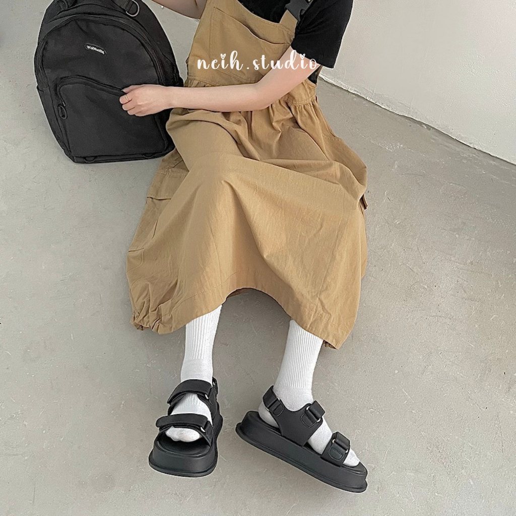 Dép SANDAL nữ quai dán 2 màu đen-trắng đế bằng neih.studio