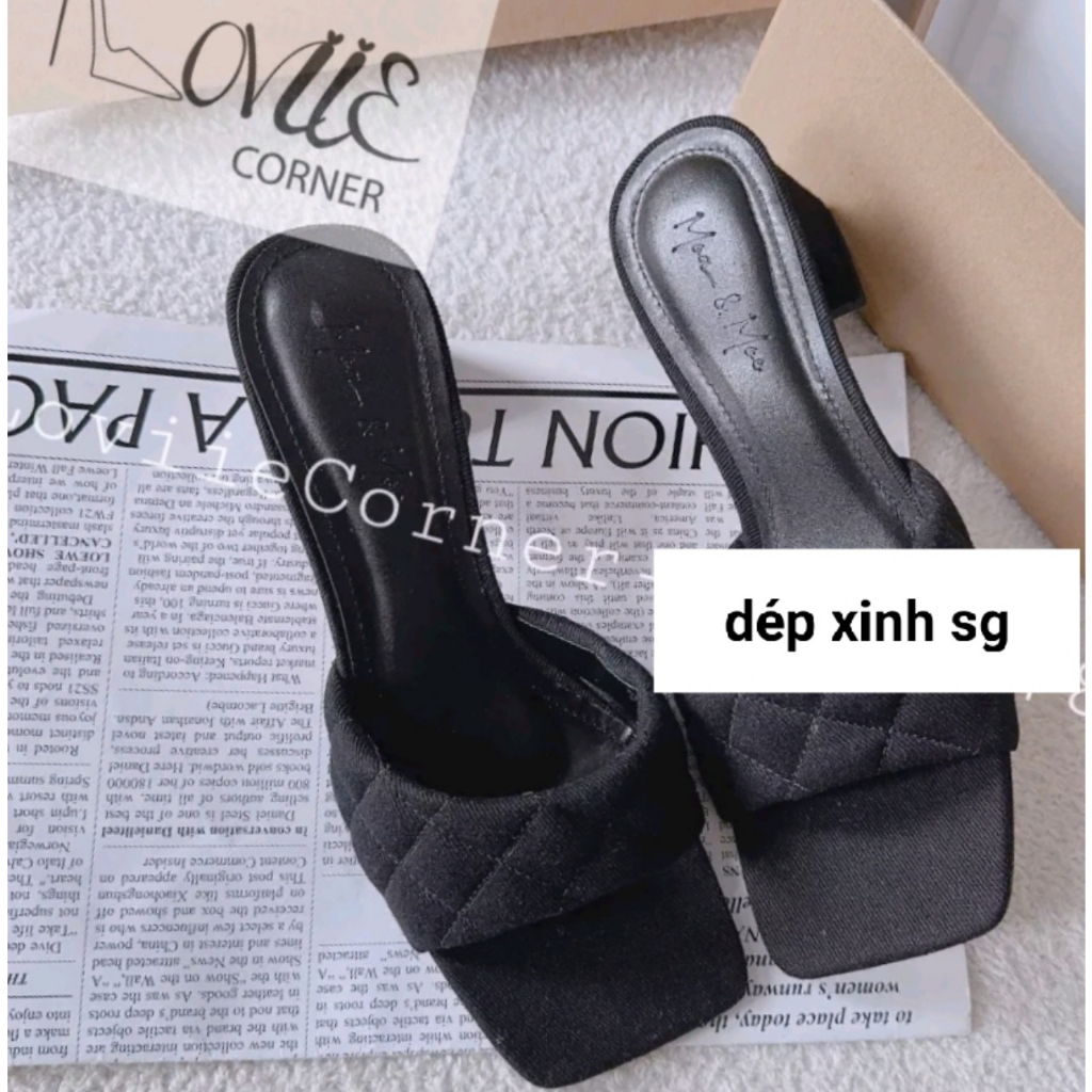 Dép cao gót 7cm,bản quai ngang to bọc jean siêu xinh