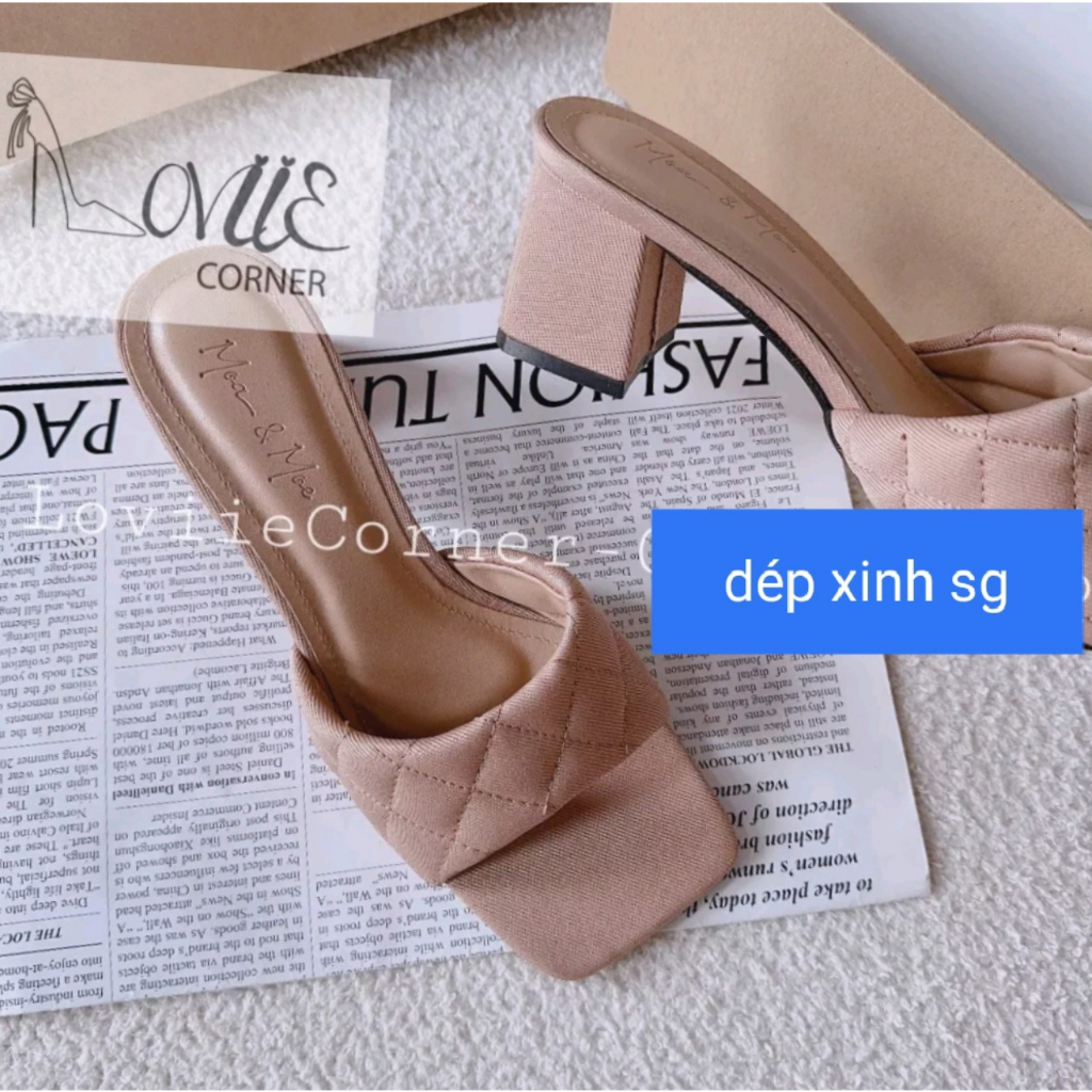 Dép cao gót 7cm,bản quai ngang to bọc jean siêu xinh