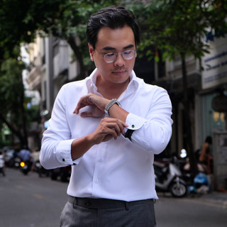 Wide Button Down Collar in Herringbones Snow White - Áo Sơ Mi Nam Màu Trắng Cổ Button Down