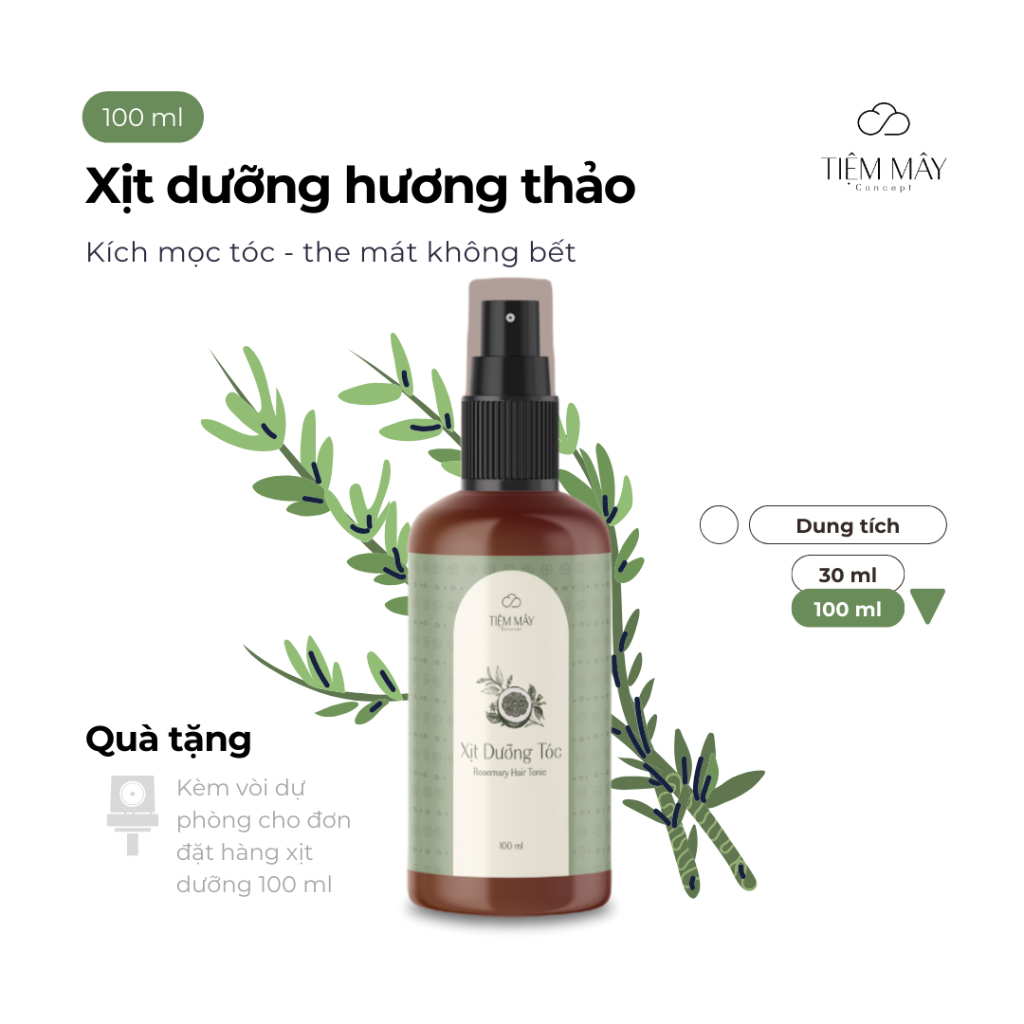 Xịt dưỡng kích mọc tóc Rosemary - Handmade