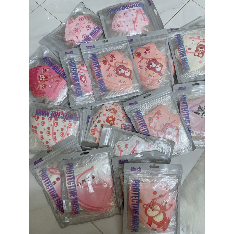 Set 5 Chiếc Khẩu Trang 3D Người Lớn Hình Gấu Dâu Dễ Thương