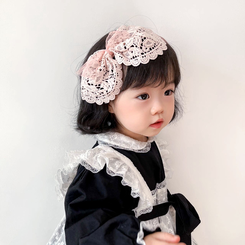 Băng đô cài tóc/Bờm cài tóc ren tiểu thư đính nơ siêu dễ thương phong cách vintage Hàn Quốc cho bé BTT