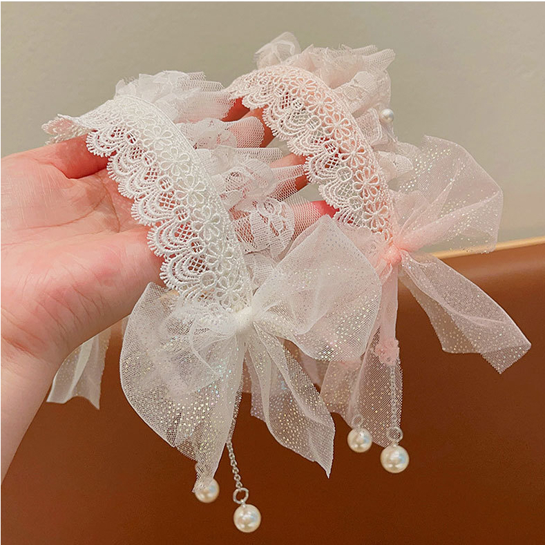 Băng đô cài tóc/Bờm cài tóc ren tiểu thư đính nơ siêu dễ thương phong cách vintage Hàn Quốc cho bé BTT
