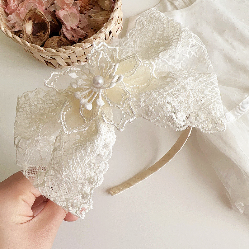 Băng đô cài tóc/Bờm cài tóc ren tiểu thư đính nơ siêu dễ thương phong cách vintage Hàn Quốc cho bé BTT