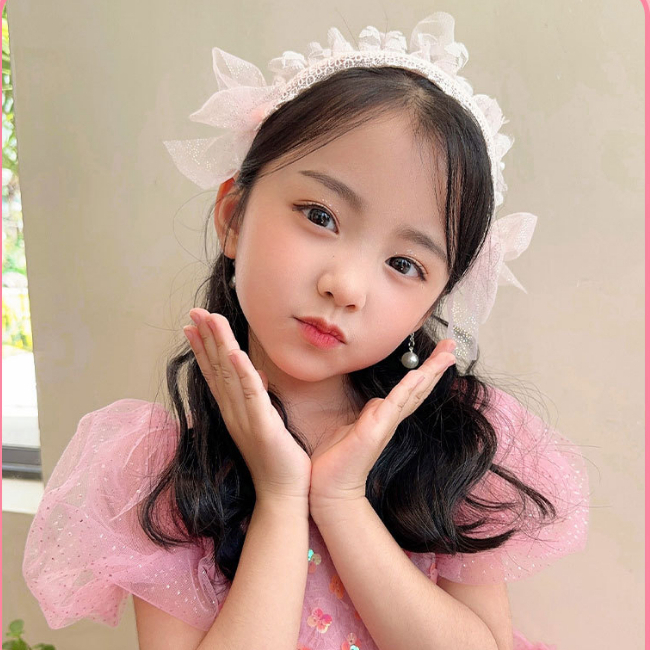 Băng đô cài tóc/Bờm cài tóc ren tiểu thư đính nơ siêu dễ thương phong cách vintage Hàn Quốc cho bé BTT