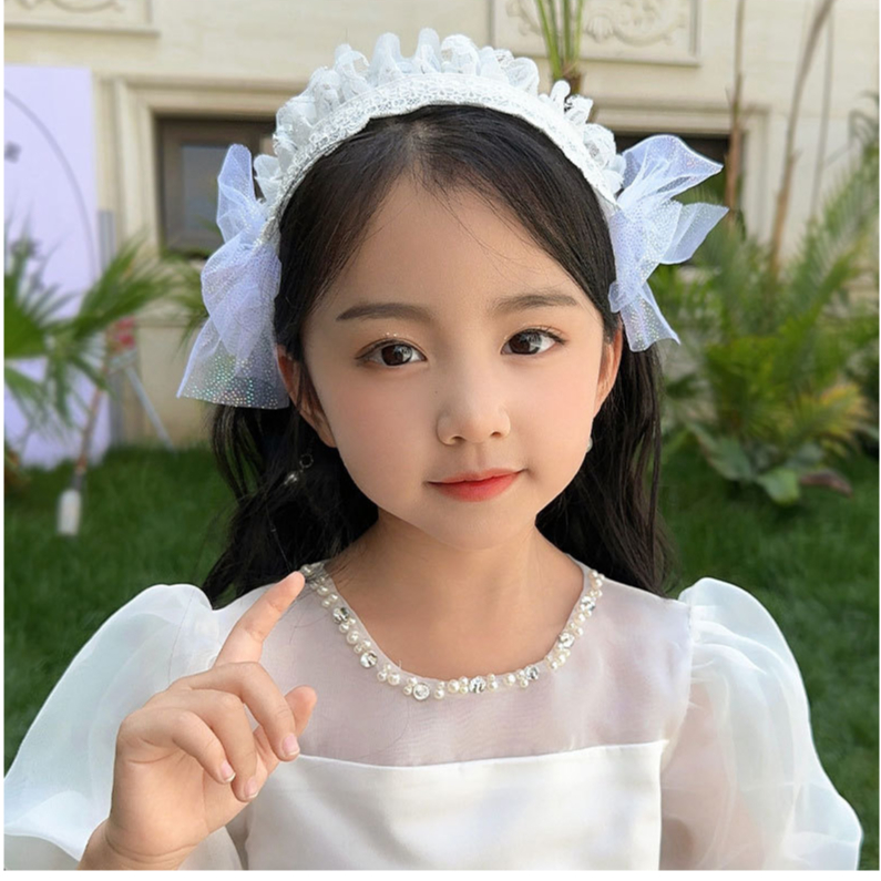 Băng đô cài tóc/Bờm cài tóc ren tiểu thư đính nơ siêu dễ thương phong cách vintage Hàn Quốc cho bé BTT