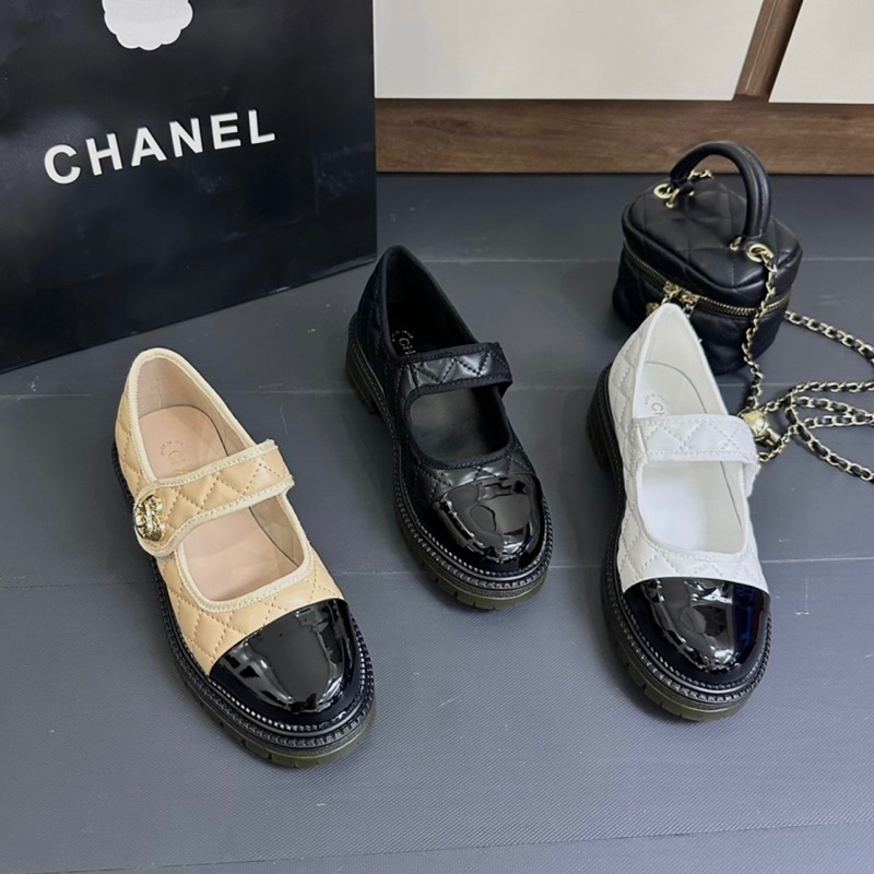 Giày búp bê quai dán, chất da mềm trần chỉ, vá mũi, đế cao su chống trượt