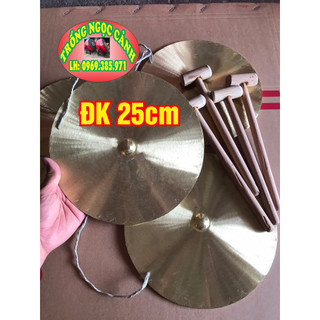 Chập cheng đồng vàng Kẻng bằng đồng vàng Kèm Dùi âm thanh đạt chuẩn kích thước 25cm loại dày