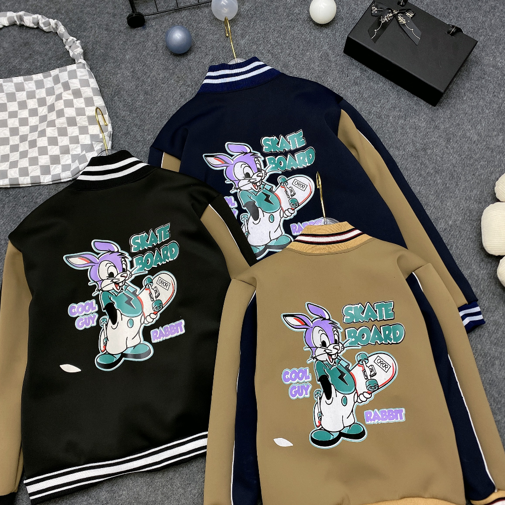 Áo bomber các mẫu cho bé trai,bé gái18-48kg Thỏ và Gấu.Chất vải nỉ ép mềm,mịn,ấm.