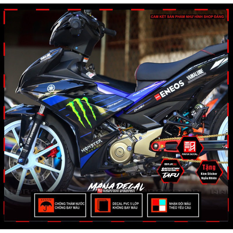 Tem rời exciter 150 monster xanh đen, decal dán xe bền màu, tem rời exciter 150 siêu dính chống thấm nước, manadecal