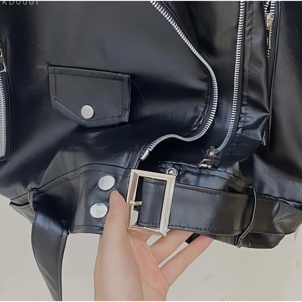 Áo Khoác Da Cổ Vest Kèm Dây Đai 2 Lớp Dáng Rộng, Áo Khoác Đôi Nam Nữ