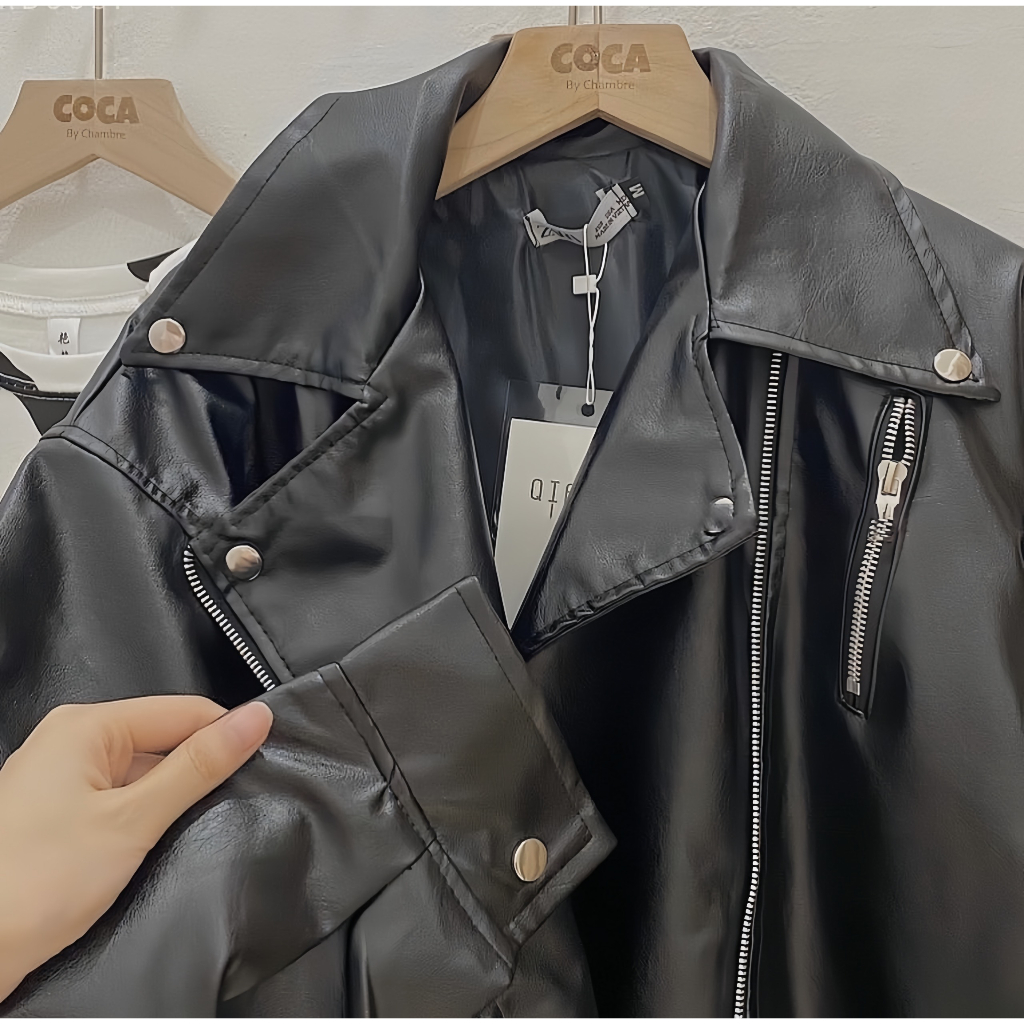 Áo Khoác Da Cổ Vest Kèm Dây Đai 2 Lớp Dáng Rộng, Áo Khoác Đôi Nam Nữ