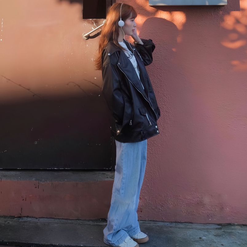 Áo Khoác Da Cổ Vest Kèm Dây Đai 2 Lớp Dáng Rộng, Áo Khoác Đôi Nam Nữ