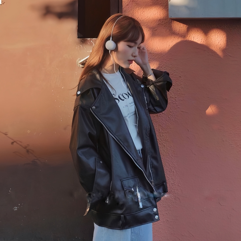 Áo Khoác Da Cổ Vest Kèm Dây Đai 2 Lớp Dáng Rộng, Áo Khoác Đôi Nam Nữ