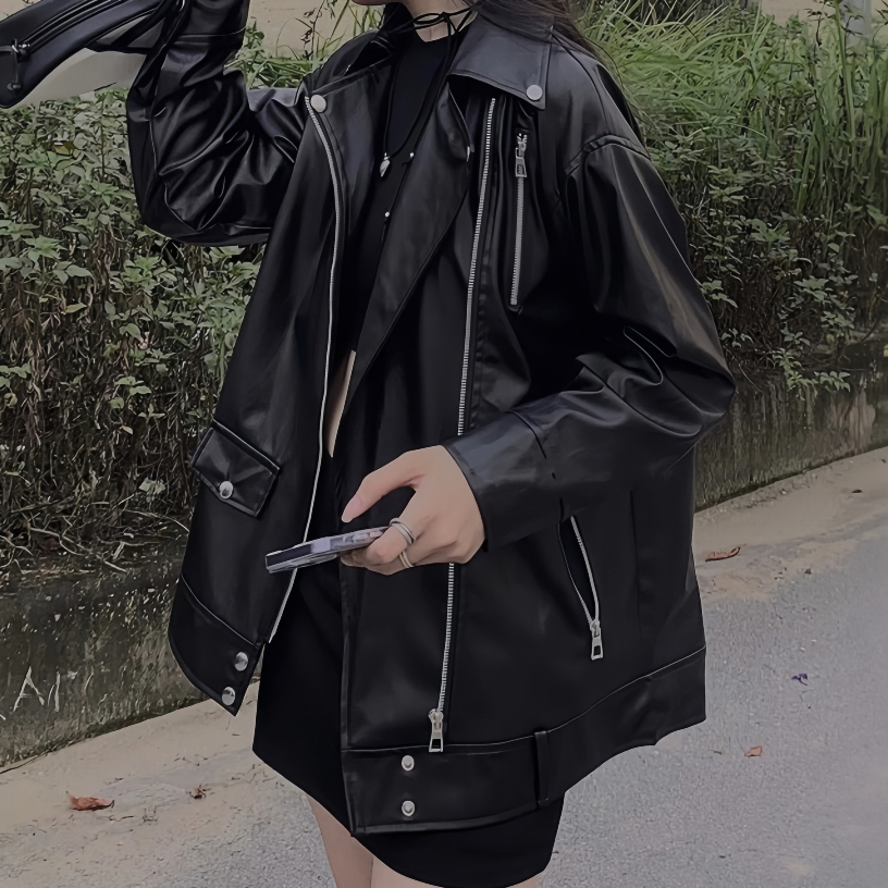Áo Khoác Da Cổ Vest Kèm Dây Đai 2 Lớp Dáng Rộng, Áo Khoác Đôi Nam Nữ