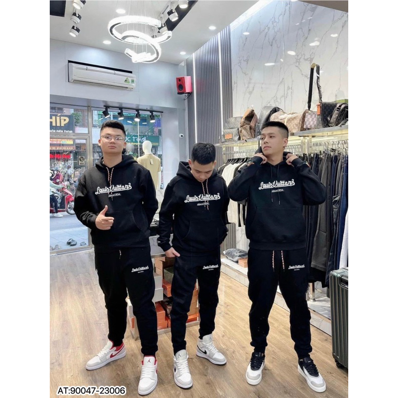 Bộ nỉ nam L.V có mũ chữ thêu vải chống bai xù bản SUPPER hàng QC cao cấp